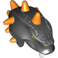 Lego Minifig Head Special, Snake, Thin with Horns Orange, and Silver Scales Print (Bytar) / Black