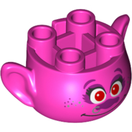 Lego Minifig Head Special, with Ears and 4 Studs on Top, with Face with Red Eyes, Purple Nose with Nose Ring and Smile Print (Poppy) / Dark Pink