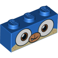 Lego Brick 1 x 3 with Puppycorn, Closed Mouth, One Tooth Print / Blue