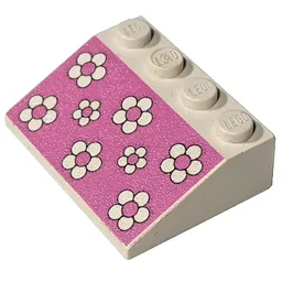 Brick Sloped 33° 3 x 4 with Pink Background White Flowers Print