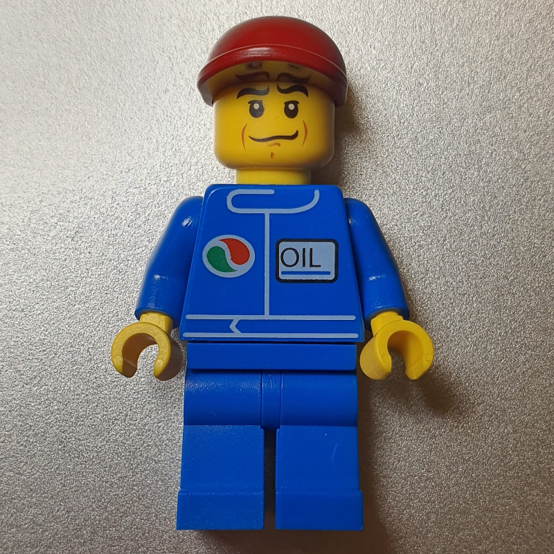 Lego Man, Blue Jumpsuit with Octan Logo, Dark Red Cap