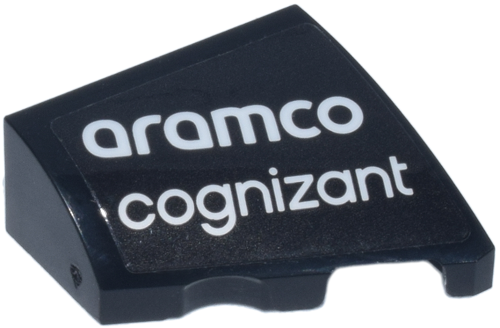 Lego Wedge 2 x 2 x 2/3 Right with White 'aramco' and 'cognizant' Logo Pattern (Sticker) - Sets 76925 / 77245
