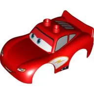 Duplo Car Body 2 Top Studs and Spoiler with Cars Lightning McQueen, No Rust-Eze Logo Print / Red