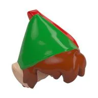 Hair and Hat with Pointed Ears, Dark Orange Messy Hair, Green Pointed Hat with Red Feather Print (Peter Pan) / Light Nougat