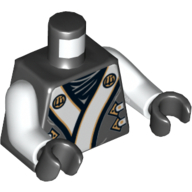 Lego Torso Robe with White and Gold Details Print, White Arms, Black Hands / Black