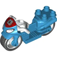 Duplo Motorcycle with Rubber Wheels, Spider Web, Headlights and Spider-Man Logo, White Handlebars Print / Dark Azure