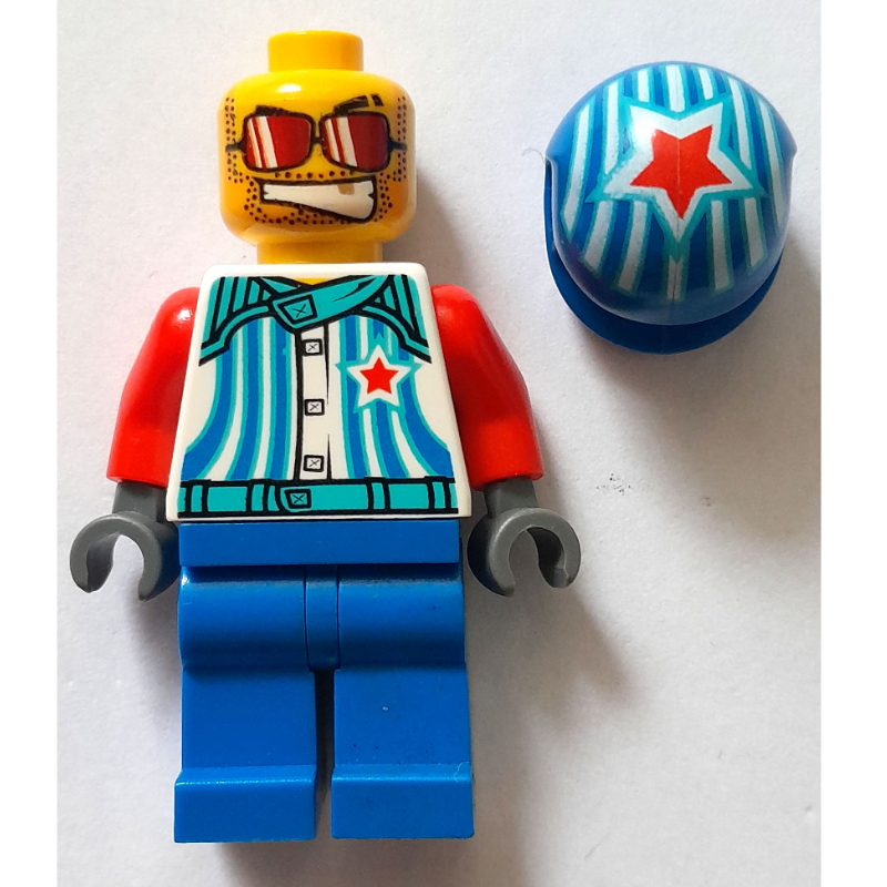 Lego Race Driver, White Torso, Blue Legs, Blue Helmet