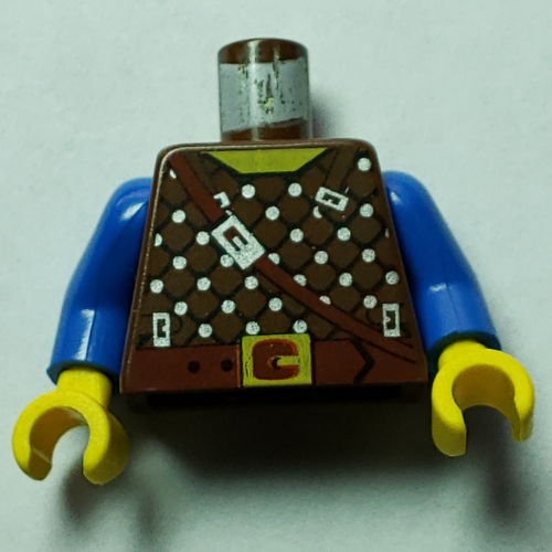 Lego Torso Armor with Studs and Brown Crossbelt Print, Blue Arms, Yellow Hands / Brown