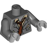Lego Torso Suit Jacket, Tattered, Tan Shirt and Reddish Brown Tie Print, Dark Bluish Gray Arms, Light Bluish Gray Hands / Dark Bluish Gray