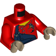 Lego Torso Dark Blue Overalls, Shirt, Pocket with Pen and Pencil Pattern / Red Arms / Dark Tan Hands