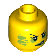Lego Minifig Head Toxikita, Eyelashes and Eyebrows, Lime Blotches, Smirk / Green Eye Shadow and Lips, Teeth Print / Yellow