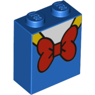 Lego Brick 1 x 2 x 2 with Inside Stud Holder with Red Bow Tie, White Shirt, Yellow Trim print / Blue