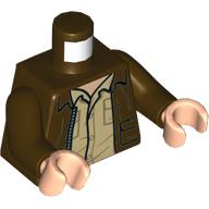 Lego Torso Jacket, Open over Tan Shirt print, Dark Brown Arms, Light Nougat Hands / Dark Brown