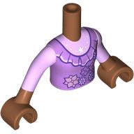 Lego Minidoll Torso Girl with Ruffles, Flowers, Pink Shirt print, Sienna Brown Arms and Hands / Sienna Brown