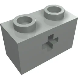 Technic Brick 1 x 2 with Axle Hole Type 1 [+ Opening] and Bottom Ridges / Light Gray
