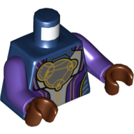 Lego Torso Armor, Light Bluish Gray and Dark Purple Panels, Gold Trim, Dark Bluish Gray Circles Print, Dark Purple Arms, Reddish Brown Hands / Dark Blue