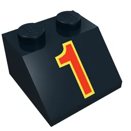 Brick Sloped 45° 2 x 2 with Red '1' in Yellow Outline Print / Black