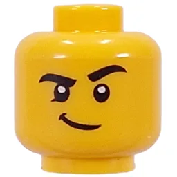 Minifig Head Thick Black Eyebrows, Raised Eyebrow, Smirk / Open Mouth, Tongue Panting, Sweat / Yellow