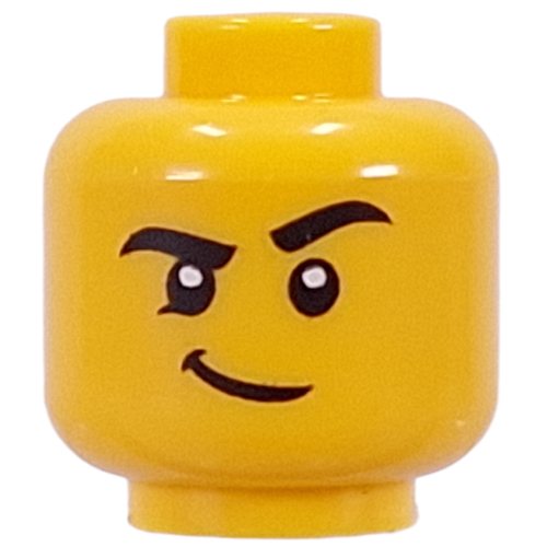 Lego Minifig Head Thick Black Eyebrows, Raised Eyebrow, Smirk / Open Mouth, Tongue Panting, Sweat / Yellow