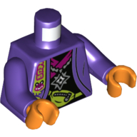 Lego Torso Jacket, Open over Black Undershirt with Magenta Trim, Lime Fanny Pack (Bum Bag), Necklace with Shuriken Print, Dark Purple Arms, Orange Hands / Dark Purple
