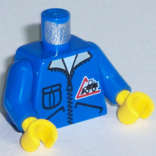 Lego Torso Jacket with Bulldozer Logo, Zipper, Pocket Print (Lorry Driver), Blue Arms, Yellow Hands / Blue