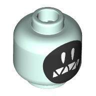 Lego Minifig Head Grimey, Black Face, White Eyes, Sharp White Teeth / Light Aqua