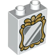 Duplo Brick 1 x 2 x 2 with Silver Mirror and Gold Frame Print / White