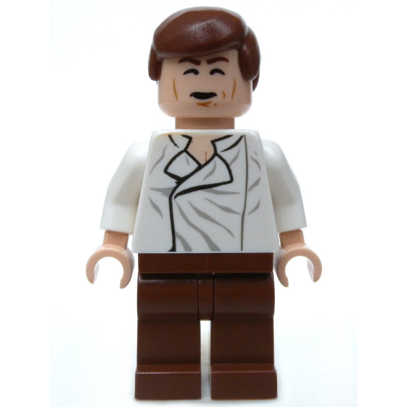 Lego Han Solo, White Shirt, Reddish Brown Legs, Dual Sided Head Open Mouth / Closed Eyes