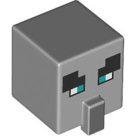 Lego Minifig Head Special, Cube with Nose and Villager Face with Narrow Blue Eyes Print / Light Bluish Gray