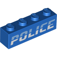 Lego Brick 1 x 4 with Bright Light Blue and White 'POLICE' Print / Blue