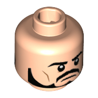 Lego Minifig Head General Zod, Dual Sided, Eyebrows, Beard, Mustache, Black Eyes / Red Eyes Print [Hollow Stud] / Light Nougat