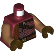 Torso Shirt, Shoulder Strap, Cap over Right Shoulder / Cape on Back Print, Medium Nougat Arms, Dark Brown Hands / Dark Red
