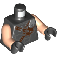 Lego Torso Vest, Muscles, Dark Brown Shoulder Straps with Silver Plate Print, Light Nougat Arms, Black Hands / Black