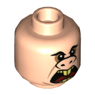 Lego Minifig Head Underminer, Eyebrows, Upturned Nose (Pig), Small Eyes, Open Mouth Print [Hollow Stud] / Light Nougat