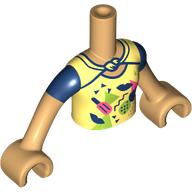Lego Minidoll Torso Girl with Bright Light Yellow Shirt, Dark Blue Sleeves print, Warm Tan Arms and Hands / Warm Tan