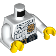 Lego Torso Shirt, Pockets, Belt with Pouches, Gold Police Badge Print, White Arms, Yellow Hands / White