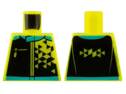 Torso Jacket, Medium Azure Collar and Hem, Black Panels, Geometric Triangle Pattern / Vibrant Yellow