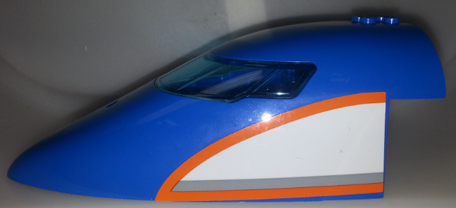 Lego Aircraft Fuselage Forward Top Curved 8 x 16 x 5 with Trans-Light Blue Glass with Orange, Light Bluish Gray, White Pattern on Both Sides (Stickers) - Set 60104