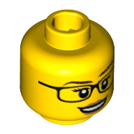 Lego Minifig Head Scientist, Glasses, White Pupils, Eyelashes, Peach Lips, Smiling [Hollow Stud] / Yellow