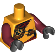 Lego Torso Robe with Dark Red Undershirt and Sash, Dark Brown Armor with Emblem Print, Dark Red Arms, Black Hands / Bright Light Orange