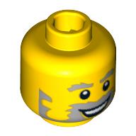Lego Minifig Head Fisherman, Beard Gray with Gray Eyebrows, Sideburns, Wide Open Smile and White Pupils Print / Yellow