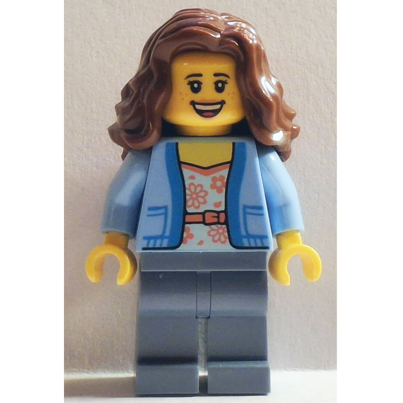 Lego Passenger, Bright Light Blue Torso, Sand Blue Legs, Reddish Brown Hair
