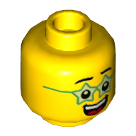 Lego Minifig Head Birthday Boy, Green Star Glasses, Big Smile with Tongue and Teeth Print / Yellow