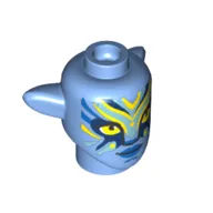 Minifig Head Special Alien Na'vi with Yellow Eyes, Blue/Dark Blue/Neon Yellow Markings, Blue Lips Print / Medium Blue