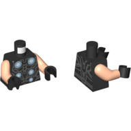 Lego Torso Armor, 6 Silver Circles Print (Thor), Light Nougat Arms, Black Hands / Black