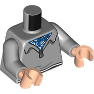 Lego Torso, Sweater, Black/White Trim, Blue/White Scarf print, Light Bluish Gray Arms, Light Nougat Hands / Light Bluish Gray