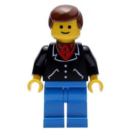 Man, Black Jacket over Red Shirt, Blue Legs, Brown Hair
