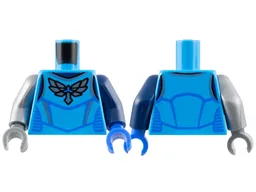 Torso Racing Suit with Silver Wings Logo and Trim, Blue Lines Pattern / Dark Blue Arm Left / Flat Silver Arm Right / Blue Hand Left / Dark Bluish Gray Hand Right
