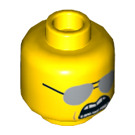 Lego Minifig Head Bad Cop, Dual Sided, Glasses, Crooked Smile / Sunglasses, Clenched Teeth Print [Hollow Stud] / Yellow