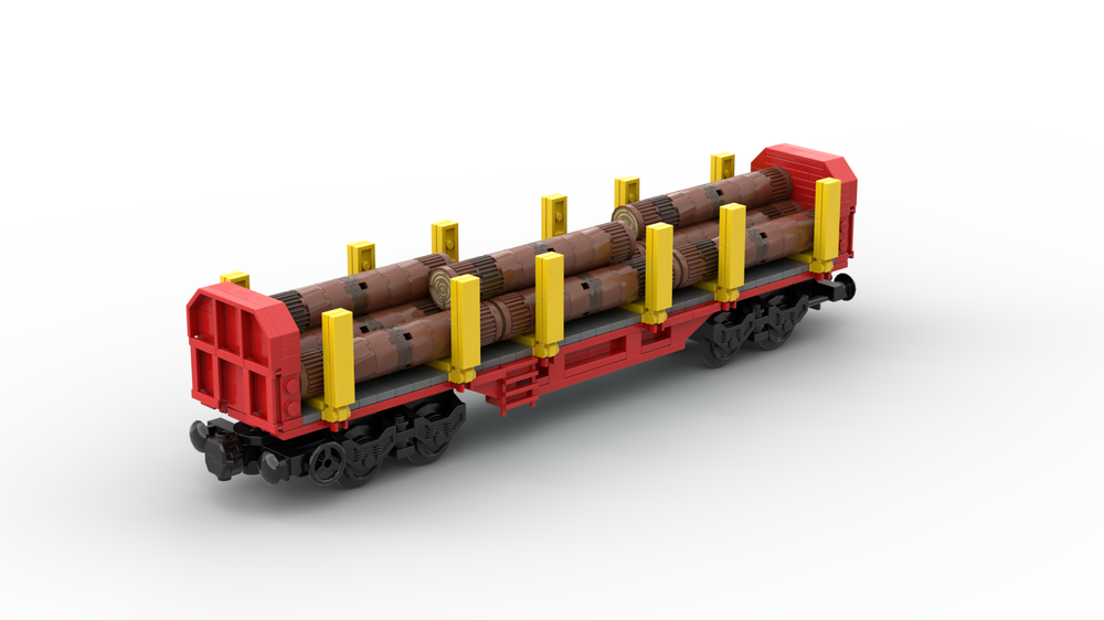 Lego Cargo Wagon: Flatbed with Stanchions and Logs